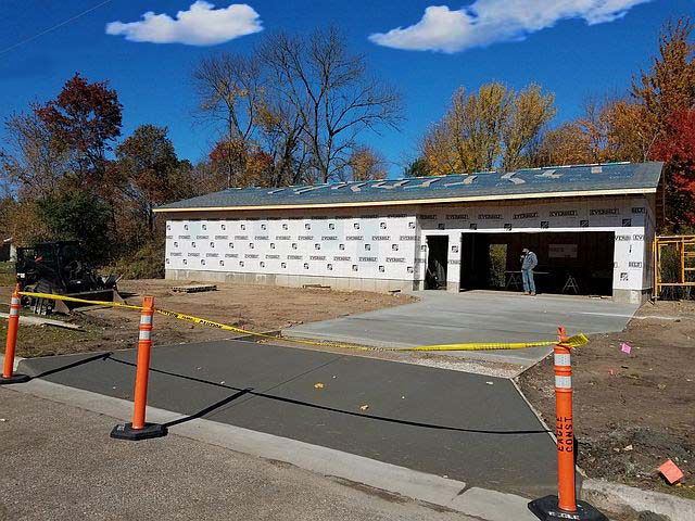 fresh concrete in the driveway