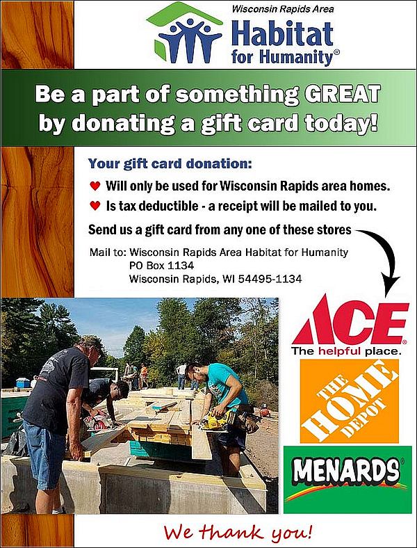 donate gift cards to Habitat for Humanity